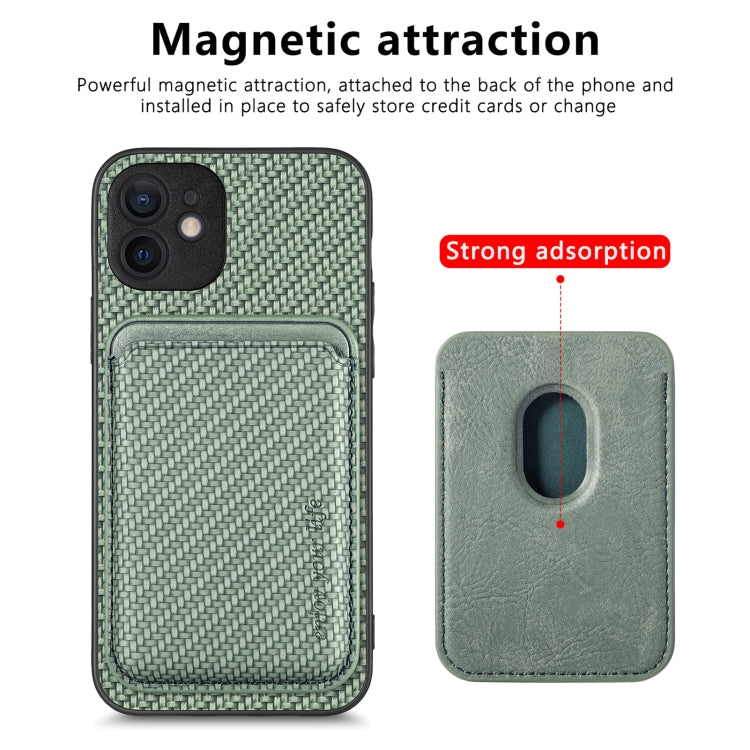 For iPhone 12 Carbon Fiber Leather Card Magsafe Magnetic Phone Case(Green) by buy2fix