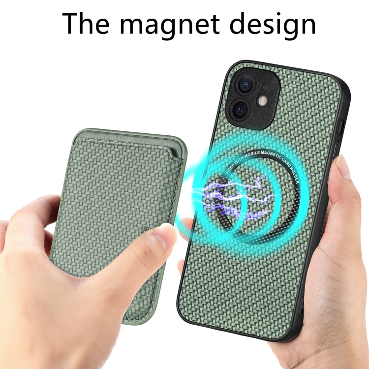 For iPhone 12 Carbon Fiber Leather Card Magsafe Magnetic Phone Case(Green) by buy2fix