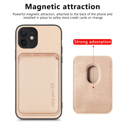 For iPhone 12 Carbon Fiber Leather Card Magsafe Magnetic Phone Case(Khaki) by buy2fix