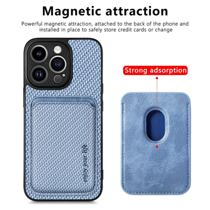 For iPhone 13 Pro Carbon Fiber Leather Card Magsafe Magnetic Phone Case(Blue) by buy2fix