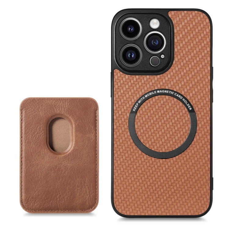 For iPhone 13 Pro Carbon Fiber Leather Card Magsafe Magnetic Phone Case(Brown) by buy2fix