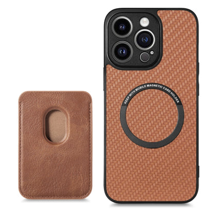 For iPhone 13 Pro Carbon Fiber Leather Card Magsafe Magnetic Phone Case(Brown) by buy2fix