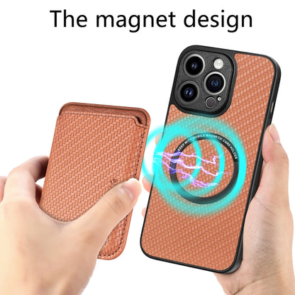 For iPhone 13 Pro Carbon Fiber Leather Card Magsafe Magnetic Phone Case(Brown) by buy2fix