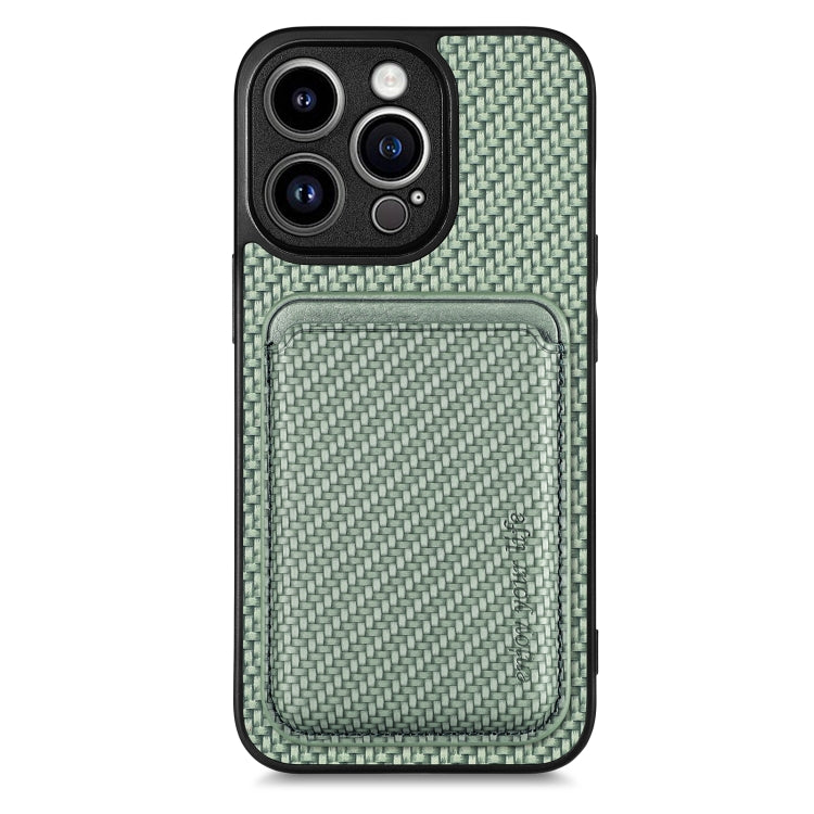 For iPhone 13 Pro Carbon Fiber Leather Card Magsafe Magnetic Phone Case(Green) by buy2fix