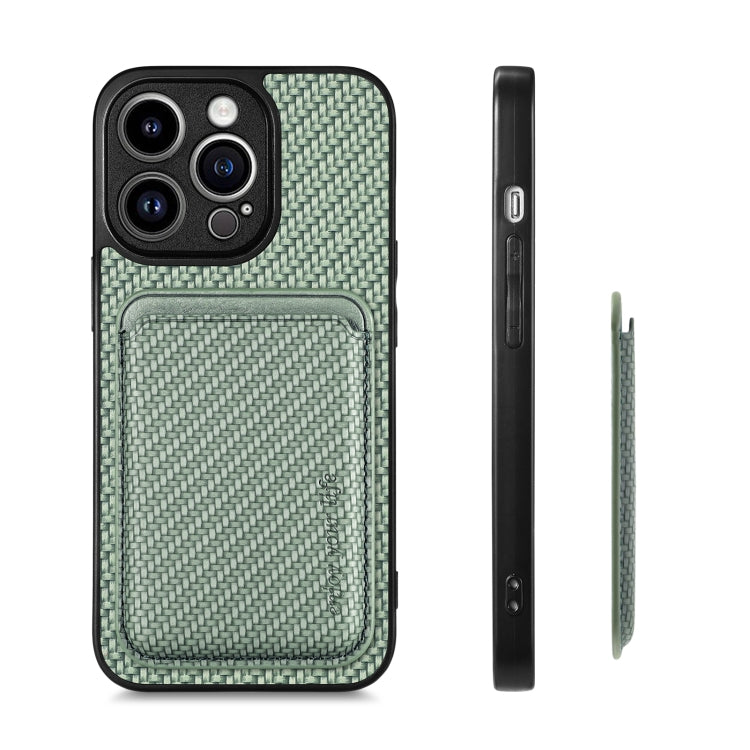 For iPhone 13 Pro Carbon Fiber Leather Card Magsafe Magnetic Phone Case(Green) by buy2fix