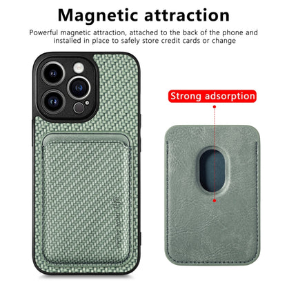 For iPhone 13 Pro Carbon Fiber Leather Card Magsafe Magnetic Phone Case(Green) by buy2fix