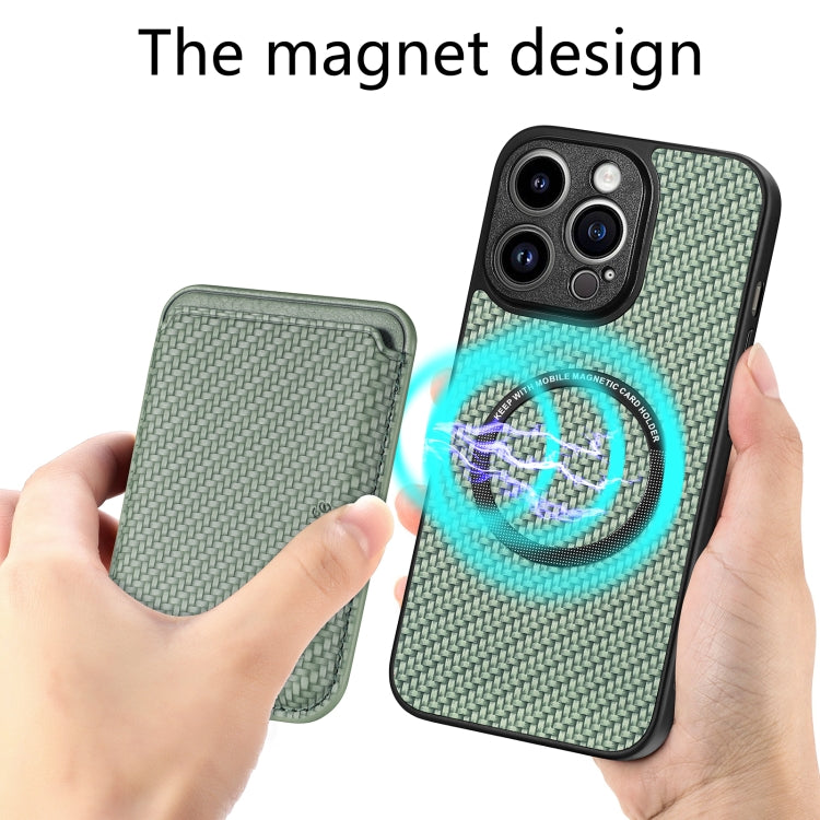 For iPhone 13 Pro Carbon Fiber Leather Card Magsafe Magnetic Phone Case(Green) by buy2fix