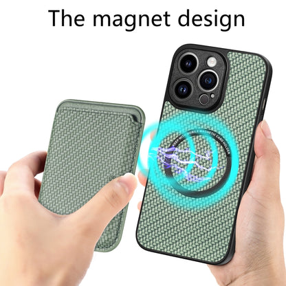 For iPhone 13 Pro Carbon Fiber Leather Card Magsafe Magnetic Phone Case(Green) by buy2fix
