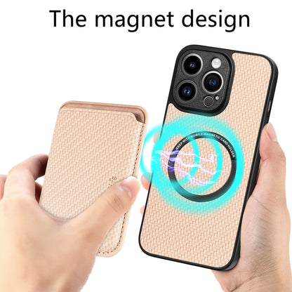 For iPhone 13 Pro Carbon Fiber Leather Card Magsafe Magnetic Phone Case(Khaki) by buy2fix