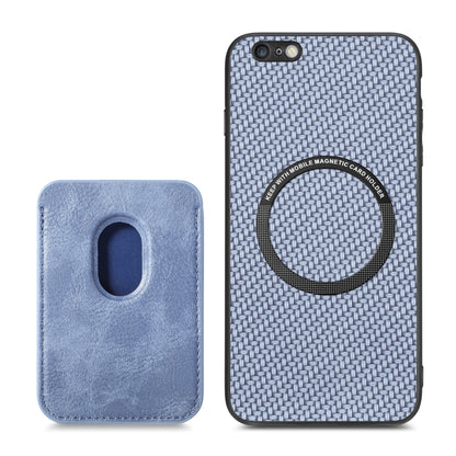 For iPhone 6 / 6s Carbon Fiber Leather Card Magsafe Magnetic Phone Case(Blue) by buy2fix