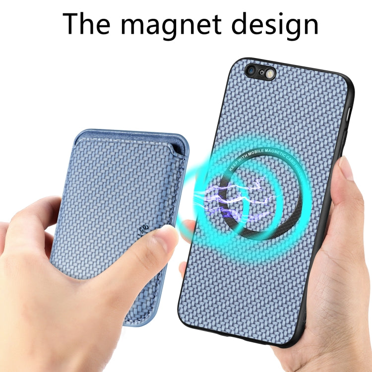 For iPhone 6 / 6s Carbon Fiber Leather Card Magsafe Magnetic Phone Case(Blue) by buy2fix