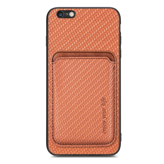 For iPhone 6 / 6s Carbon Fiber Leather Card Magsafe Magnetic Phone Case(Brown) by buy2fix