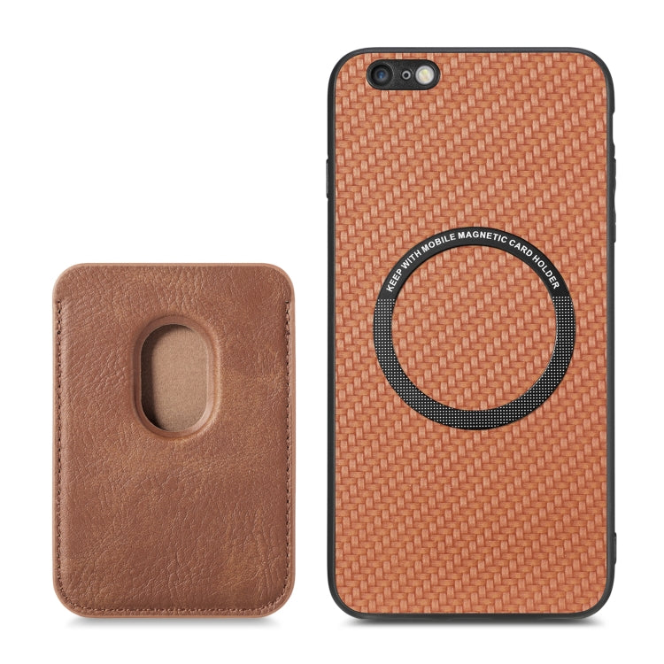 For iPhone 6 / 6s Carbon Fiber Leather Card Magsafe Magnetic Phone Case(Brown) by buy2fix