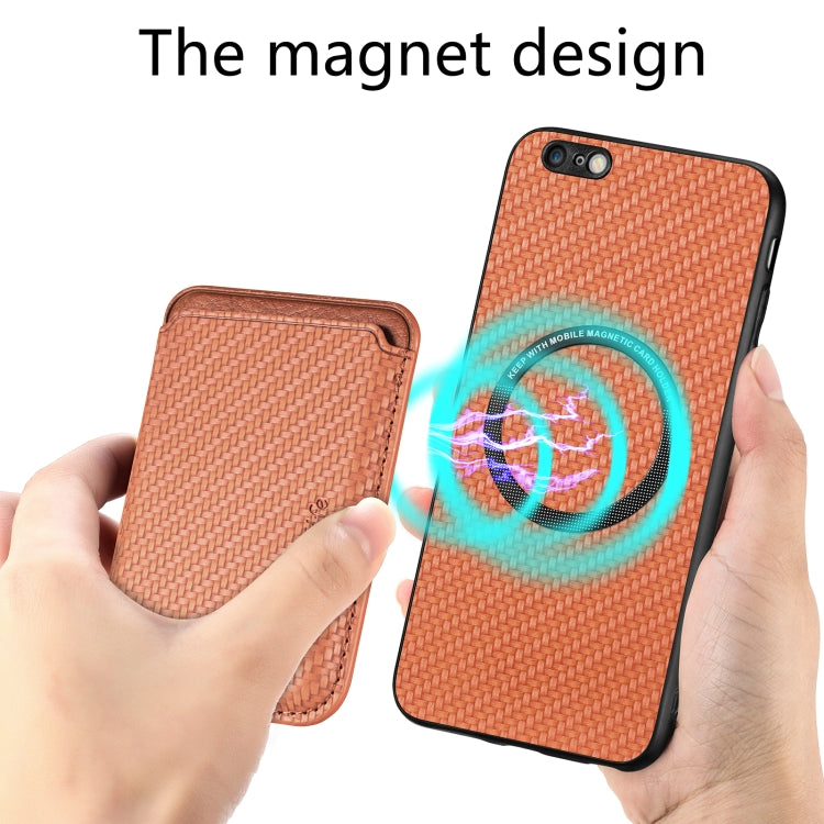 For iPhone 6 / 6s Carbon Fiber Leather Card Magsafe Magnetic Phone Case(Brown) by buy2fix