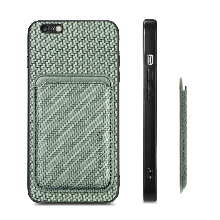 For iPhone 6 / 6s Carbon Fiber Leather Card Magsafe Magnetic Phone Case(Green) by buy2fix