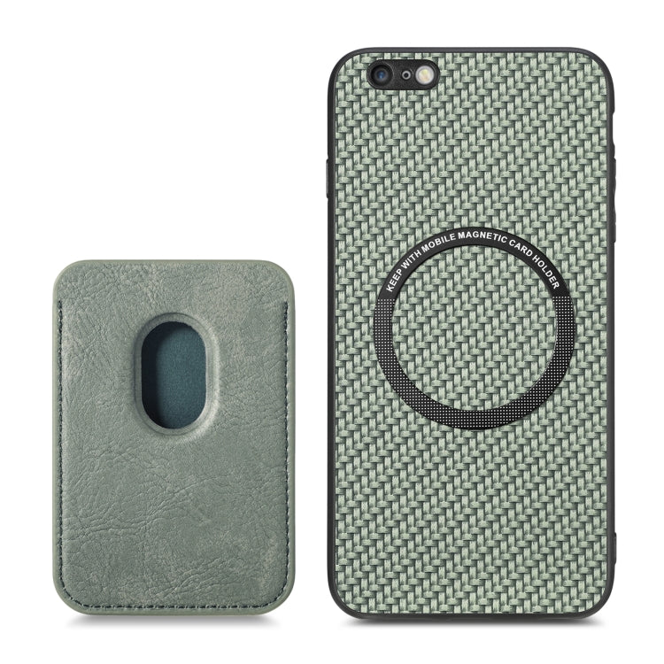 For iPhone 6 / 6s Carbon Fiber Leather Card Magsafe Magnetic Phone Case(Green) by buy2fix