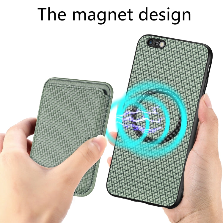 For iPhone 6 / 6s Carbon Fiber Leather Card Magsafe Magnetic Phone Case(Green) by buy2fix