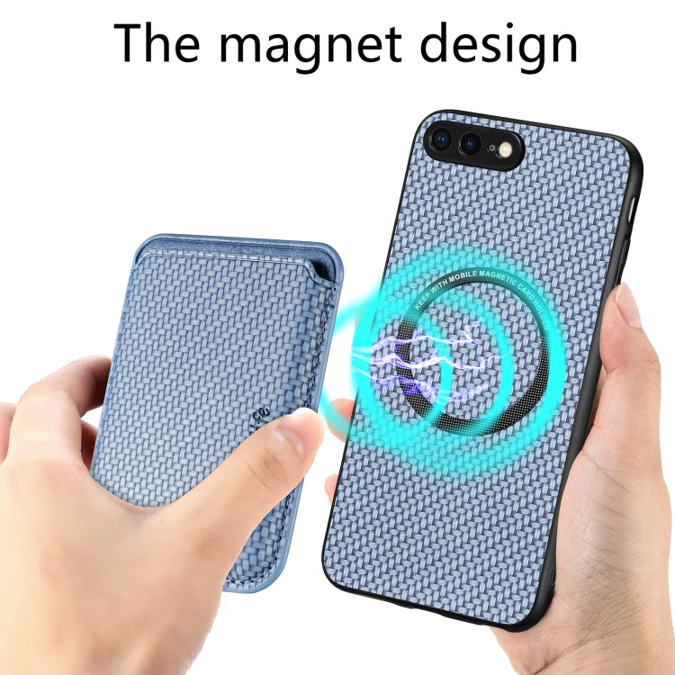 For iPhone SE 2022 / 2020 / 7 / 8 Carbon Fiber Leather Card Magsafe Magnetic Phone Case(Blue) by buy2fix