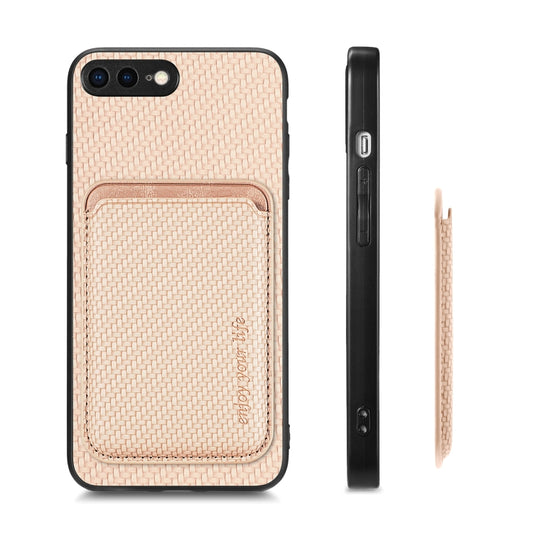 For iPhone SE 2022 / 2020 / 7 / 8 Carbon Fiber Leather Card Magsafe Magnetic Phone Case(Khaki) by buy2fix