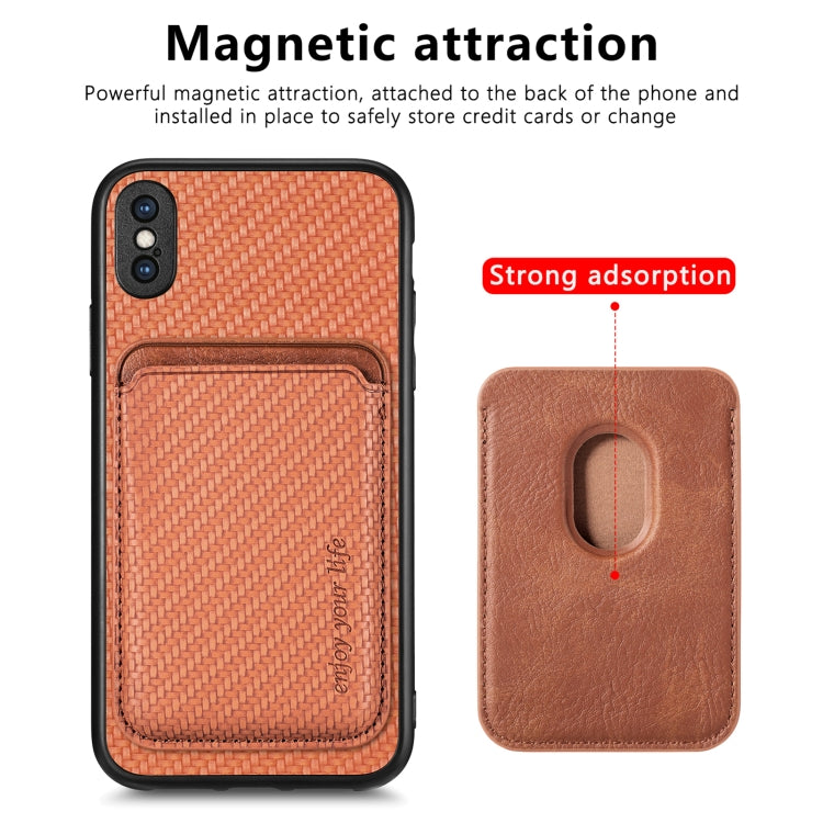 For iPhone X / XS Carbon Fiber Leather Card Magsafe Magnetic Phone Case(Brown) by buy2fix