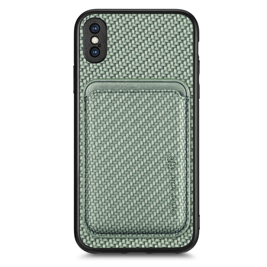For iPhone X / XS Carbon Fiber Leather Card Magsafe Magnetic Phone Case(Green) by buy2fix