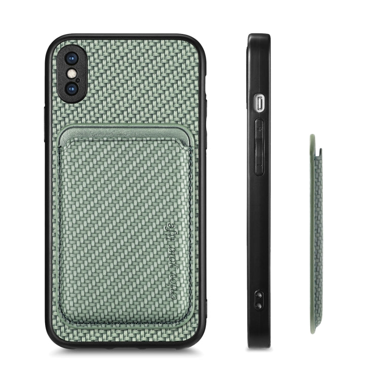 For iPhone X / XS Carbon Fiber Leather Card Magsafe Magnetic Phone Case(Green) by buy2fix