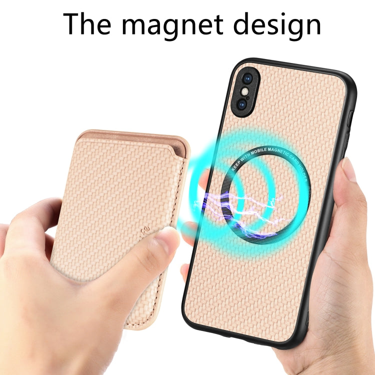 For iPhone X / XS Carbon Fiber Leather Card Magsafe Magnetic Phone Case(Khaki) by buy2fix