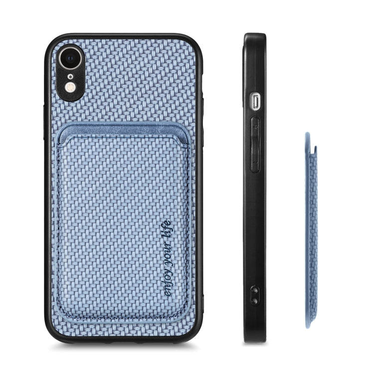 For iPhone XR Carbon Fiber Leather Card Magsafe Magnetic Phone Case(Blue) by buy2fix