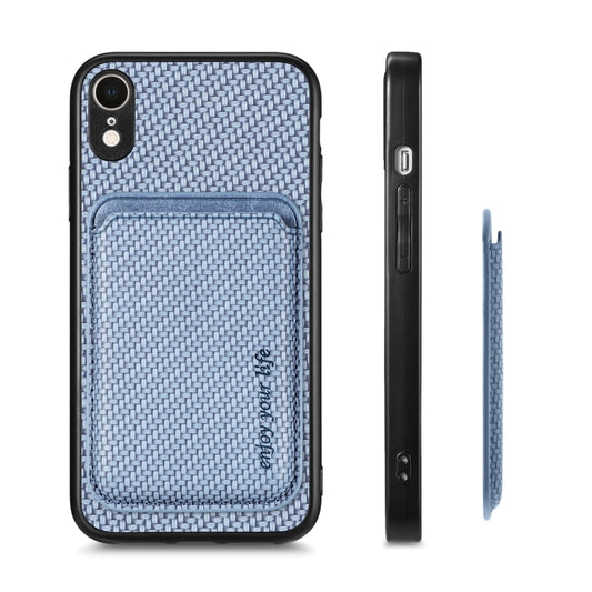 For iPhone XR Carbon Fiber Leather Card Magsafe Magnetic Phone Case(Blue) by buy2fix