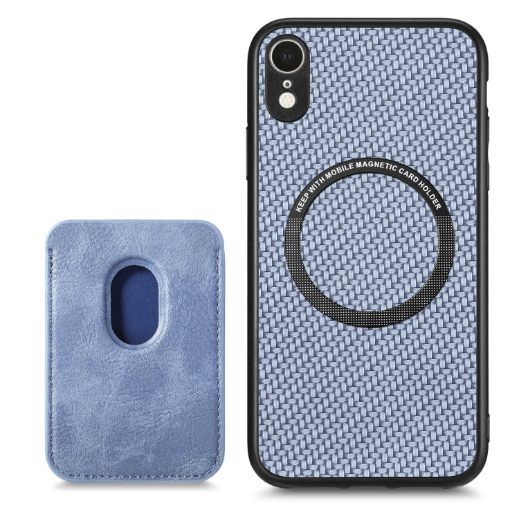 For iPhone XR Carbon Fiber Leather Card Magsafe Magnetic Phone Case(Blue) by buy2fix