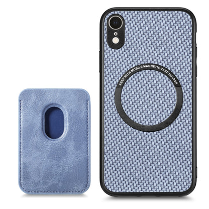 For iPhone XR Carbon Fiber Leather Card Magsafe Magnetic Phone Case(Blue) by buy2fix