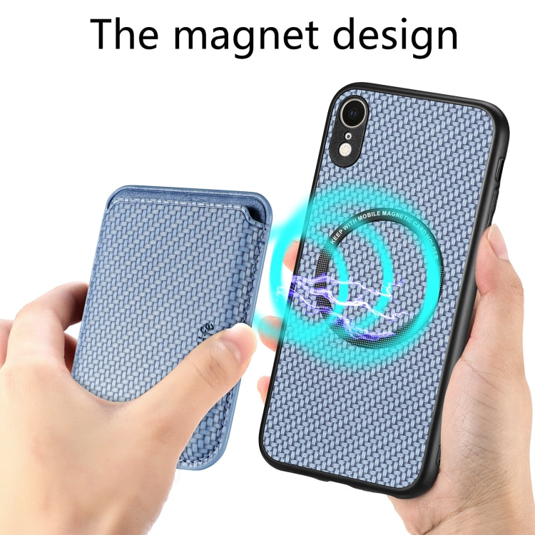 For iPhone XR Carbon Fiber Leather Card Magsafe Magnetic Phone Case(Blue) by buy2fix