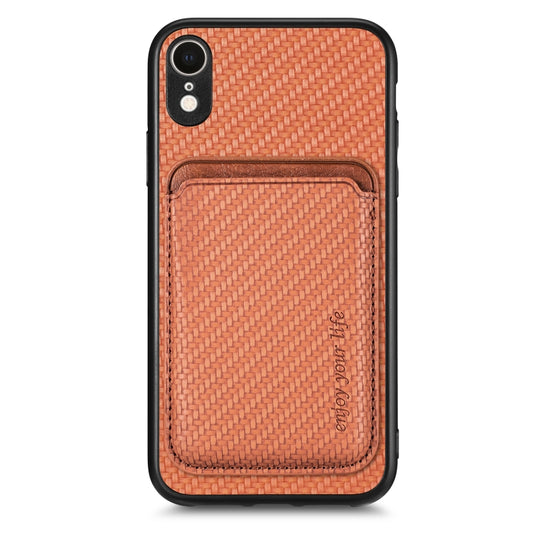 For iPhone XR Carbon Fiber Leather Card Magsafe Magnetic Phone Case(Brown) by buy2fix