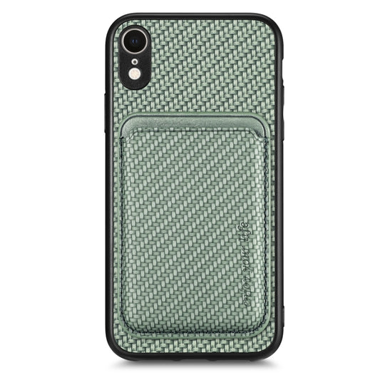 For iPhone XR Carbon Fiber Leather Card Magsafe Magnetic Phone Case(Green) by buy2fix