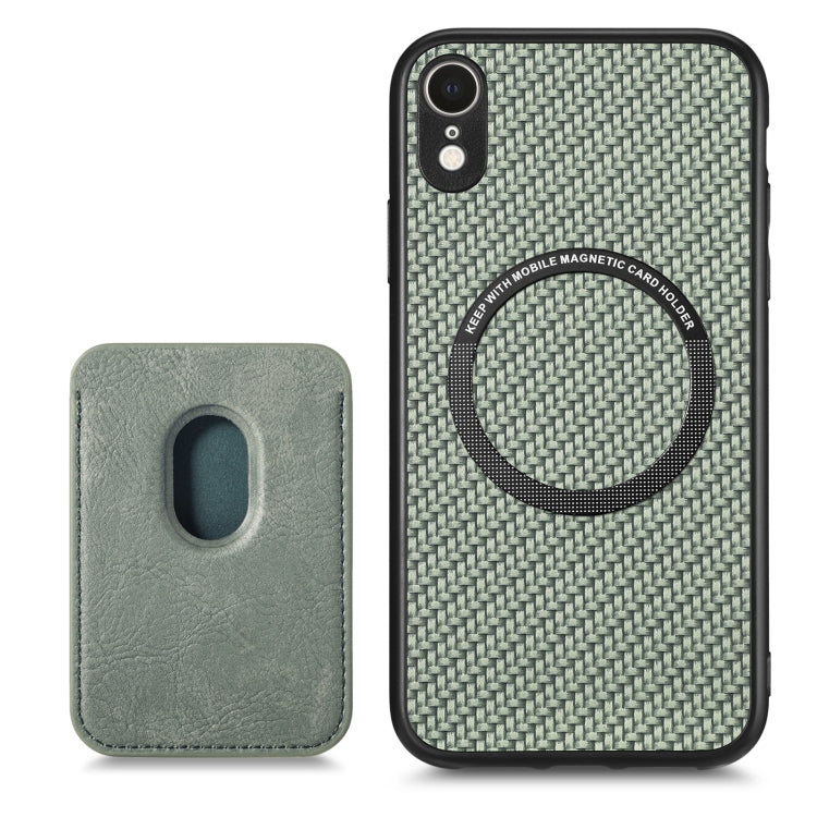 For iPhone XR Carbon Fiber Leather Card Magsafe Magnetic Phone Case(Green) by buy2fix