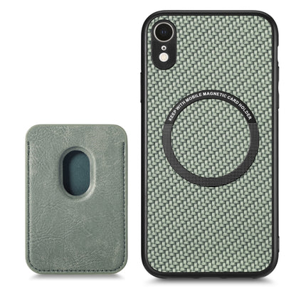 For iPhone XR Carbon Fiber Leather Card Magsafe Magnetic Phone Case(Green) by buy2fix