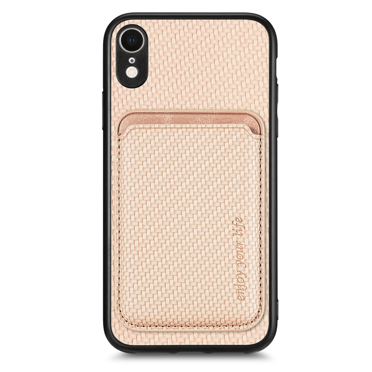 For iPhone XR Carbon Fiber Leather Card Magsafe Magnetic Phone Case(Khaki) by buy2fix