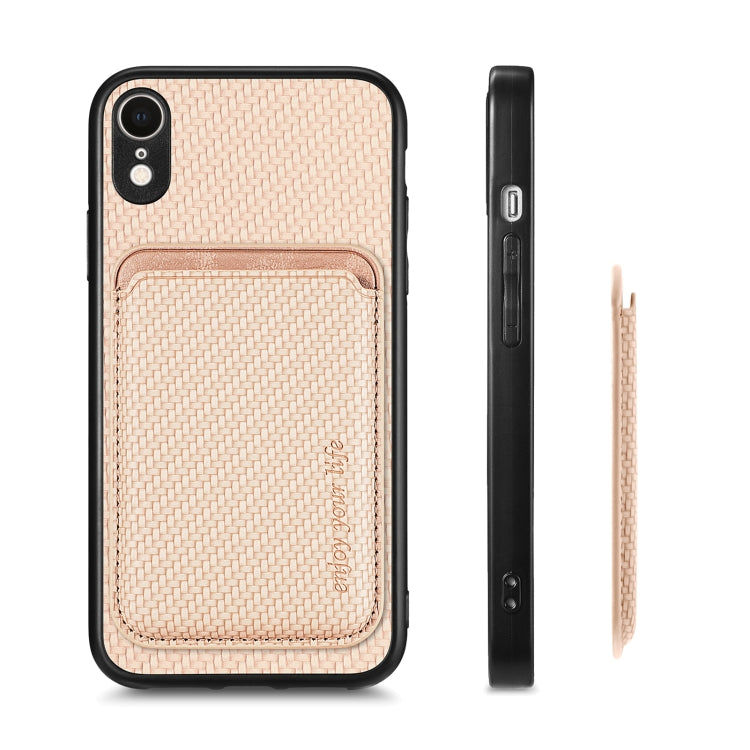 For iPhone XR Carbon Fiber Leather Card Magsafe Magnetic Phone Case(Khaki) by buy2fix