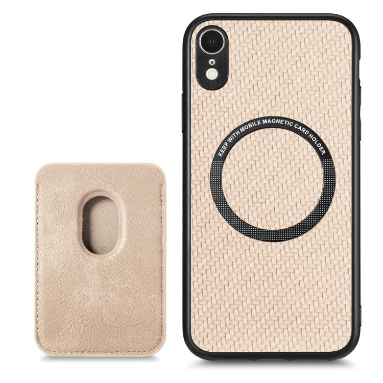 For iPhone XR Carbon Fiber Leather Card Magsafe Magnetic Phone Case(Khaki) by buy2fix
