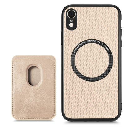 For iPhone XR Carbon Fiber Leather Card Magsafe Magnetic Phone Case(Khaki) by buy2fix