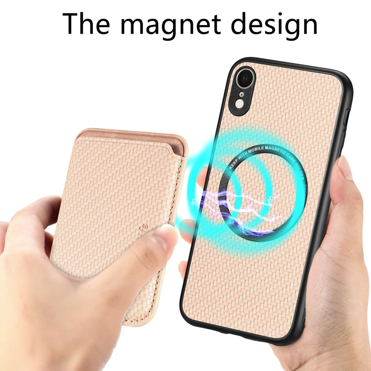 For iPhone XR Carbon Fiber Leather Card Magsafe Magnetic Phone Case(Khaki) by buy2fix