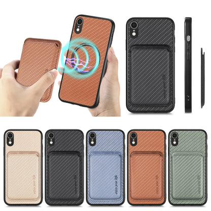 For iPhone XR Carbon Fiber Leather Card Magsafe Magnetic Phone Case(Khaki) by buy2fix