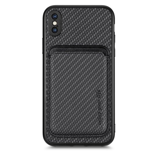 For iPhone XS Max Carbon Fiber Leather Card Magsafe Magnetic Phone Case(Black) by buy2fix