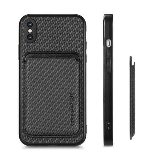 For iPhone XS Max Carbon Fiber Leather Card Magsafe Magnetic Phone Case(Black) by buy2fix