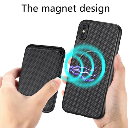 For iPhone XS Max Carbon Fiber Leather Card Magsafe Magnetic Phone Case(Black) by buy2fix