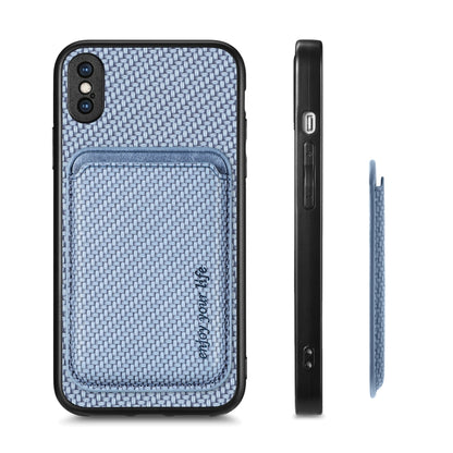 For iPhone XS Max Carbon Fiber Leather Card Magsafe Magnetic Phone Case(Blue) by buy2fix