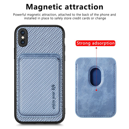 For iPhone XS Max Carbon Fiber Leather Card Magsafe Magnetic Phone Case(Blue) by buy2fix