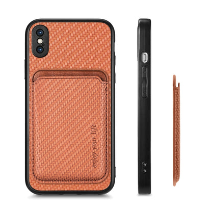 For iPhone XS Max Carbon Fiber Leather Card Magsafe Magnetic Phone Case(Brown) by buy2fix