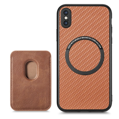 For iPhone XS Max Carbon Fiber Leather Card Magsafe Magnetic Phone Case(Brown) by buy2fix