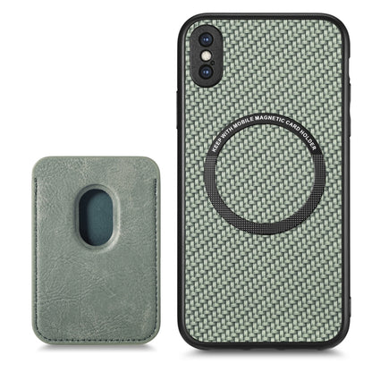 For iPhone XS Max Carbon Fiber Leather Card Magsafe Magnetic Phone Case(Green) by buy2fix